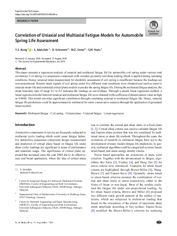 (PDF) Correlation of Uniaxial and Multiaxial Fatigue Models for ...
