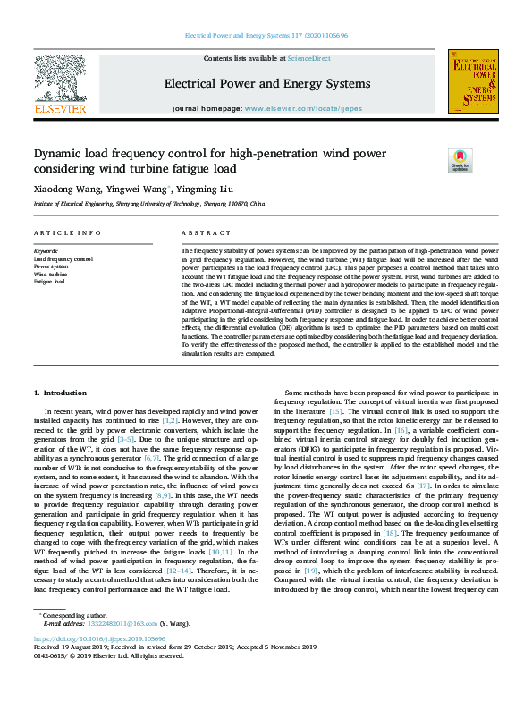 (PDF) Dynamic load frequency control for high-penetration wind power ...
