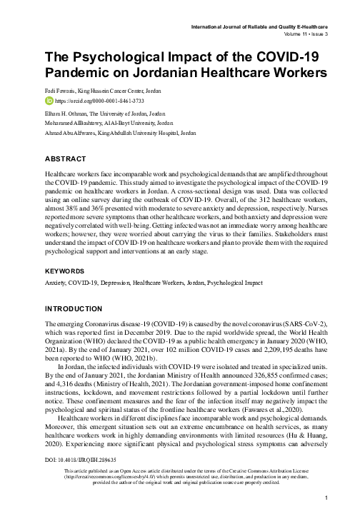 (PDF) The Psychological Impact of the COVID-19 Pandemic on Jordanian ...