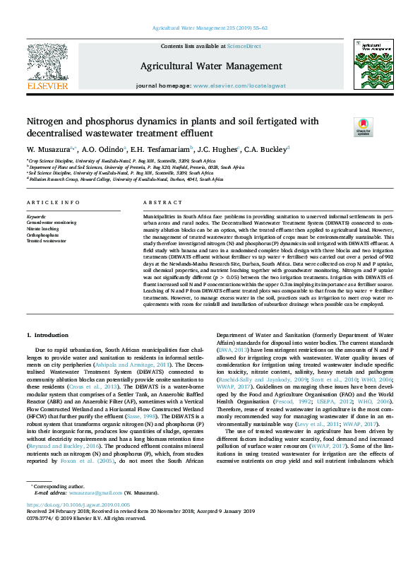 (PDF) Nitrogen and phosphorus dynamics in plants and soil fertigated ...