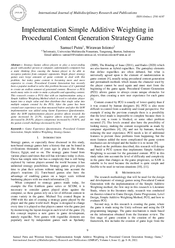 (PDF) Implementation Simple Additive Weighting in Procedural Content ...