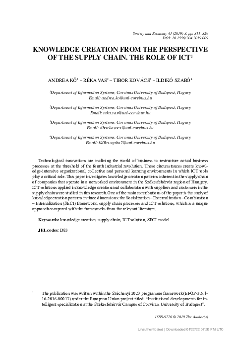 (PDF) Knowledge Creation from the Perspective of the Supply Chain. The ...