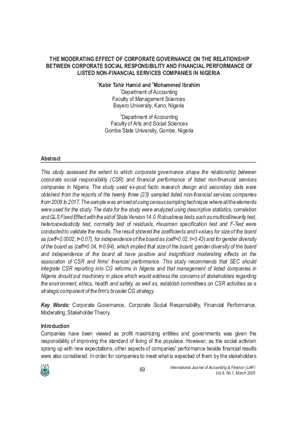 (PDF) THE MODERATING EFFECT OF CORPORATE GOVERNANCE ON THE RELATIONSHIP ...