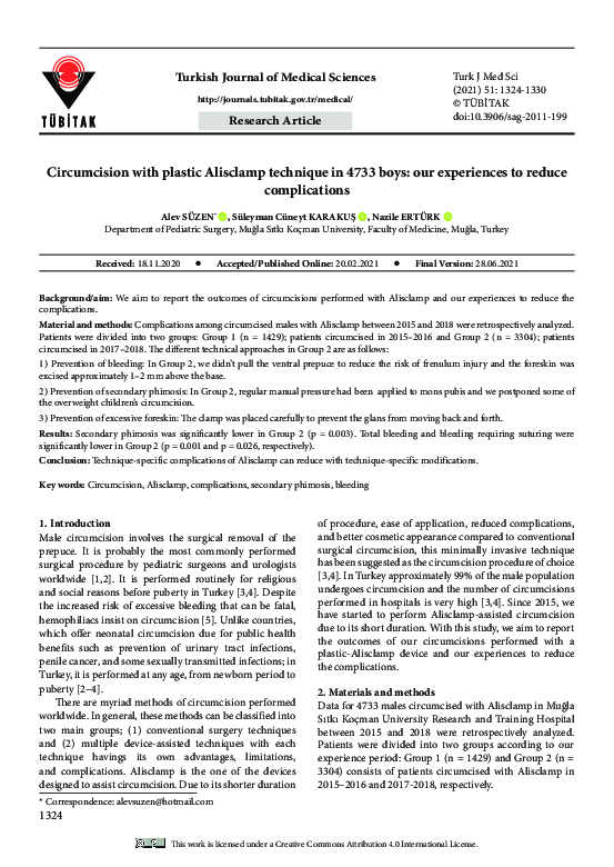 (PDF) Circumcision with plastic Alisclamp technique in 4733 boys: our ...