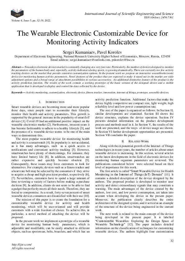 (PDF) The Wearable Electronic Customizable Device for Monitoring ...