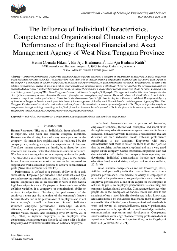 (PDF) The Influence of Individual Characteristics, Competence and ...