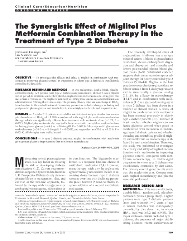 (PDF) The Synergistic Effect of Miglitol Plus Metformin Combination ...