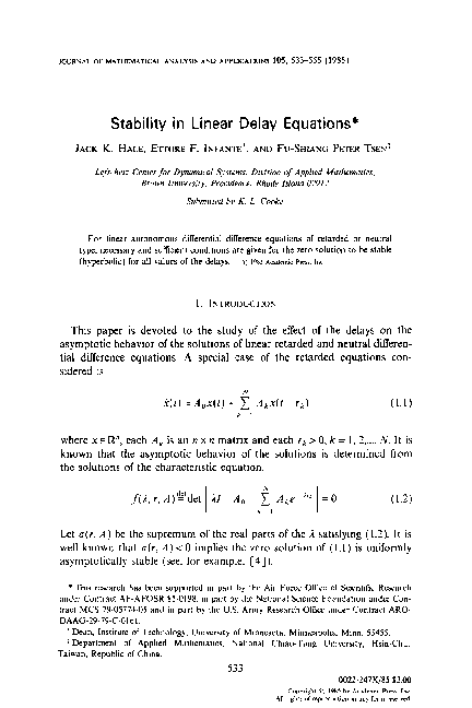 (PDF) Stability in linear delay equations
