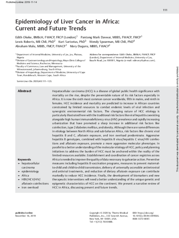 (PDF) Epidemiology of Liver Cancer in Africa: Current and Future Trends