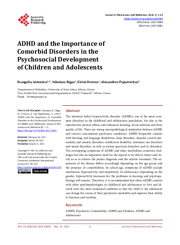 (PDF) ADHD and the Importance of Comorbid Disorders in the Psychosocial ...