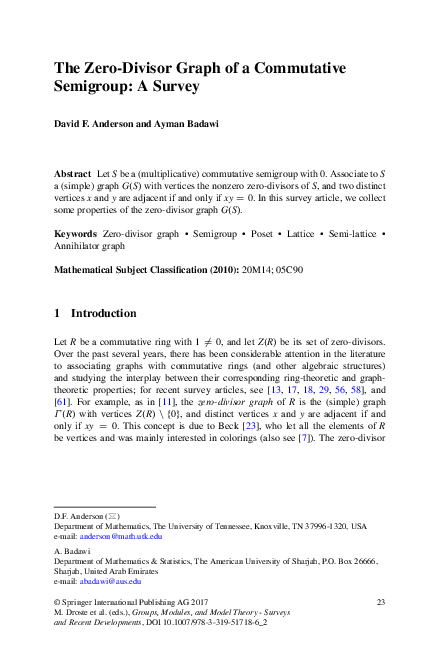 (PDF) The Zero-Divisor Graph of a Commutative Semigroup: A Survey