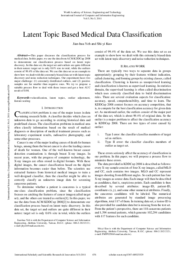 (PDF) Latent Topic Based Medical Data Classification