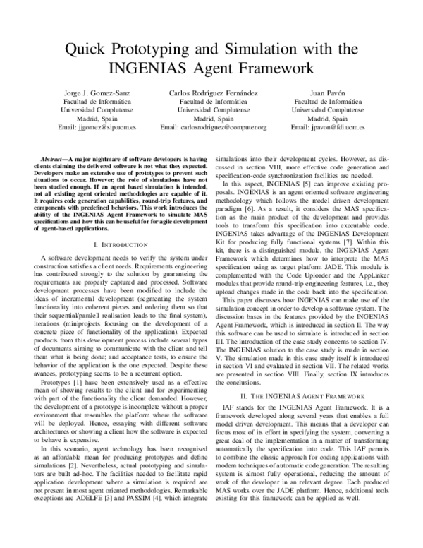 (PDF) Model driven development and simulations with the INGENIAS agent ...