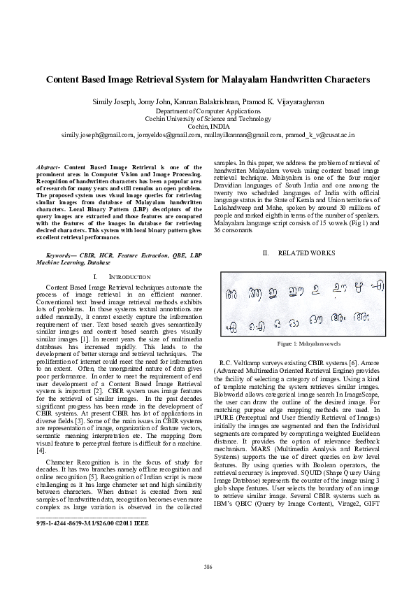 (PDF) Content based image retrieval system for Malayalam handwritten ...
