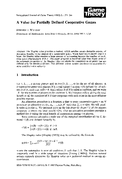 (PDF) A value for partially defined cooperative games