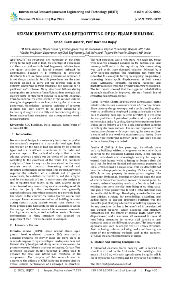 (PDF) SEISMIC RESISTIVITY AND RETROFITTING OF RC FRAME BUILDING