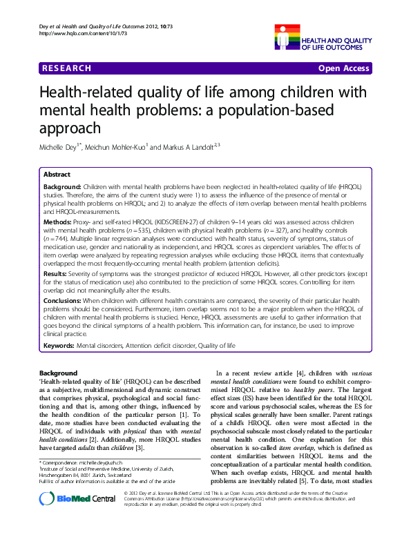 (PDF) Health-related quality of life among children with mental health ...