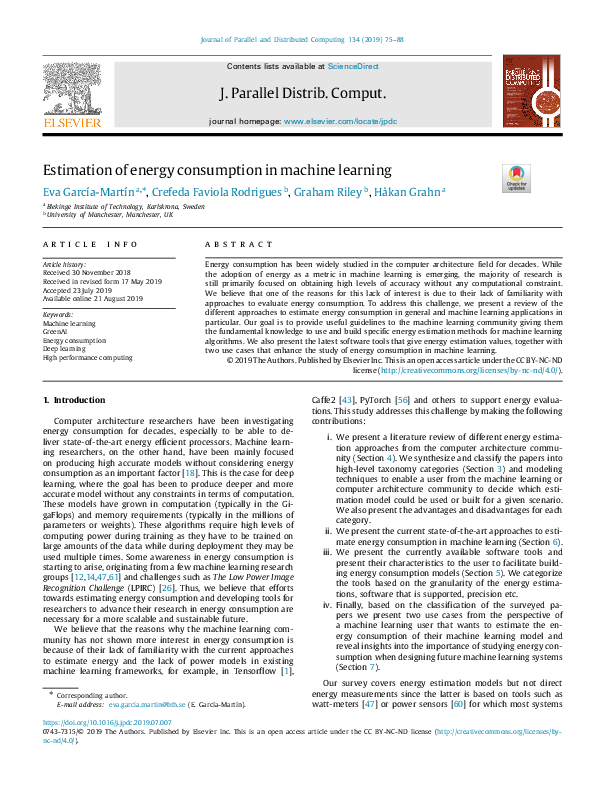 (PDF) Estimation of energy consumption in machine learning
