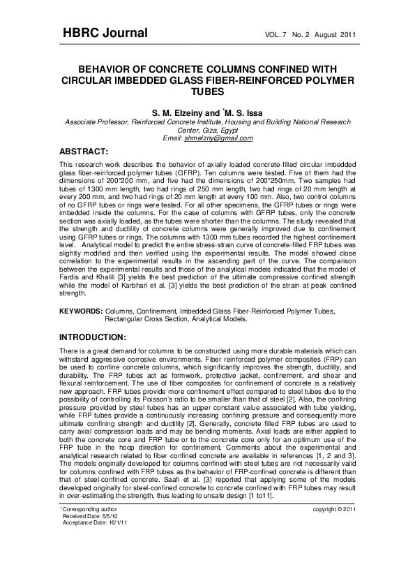(PDF) Behavior of Concrete Columns Confined with Circular Imbedded ...