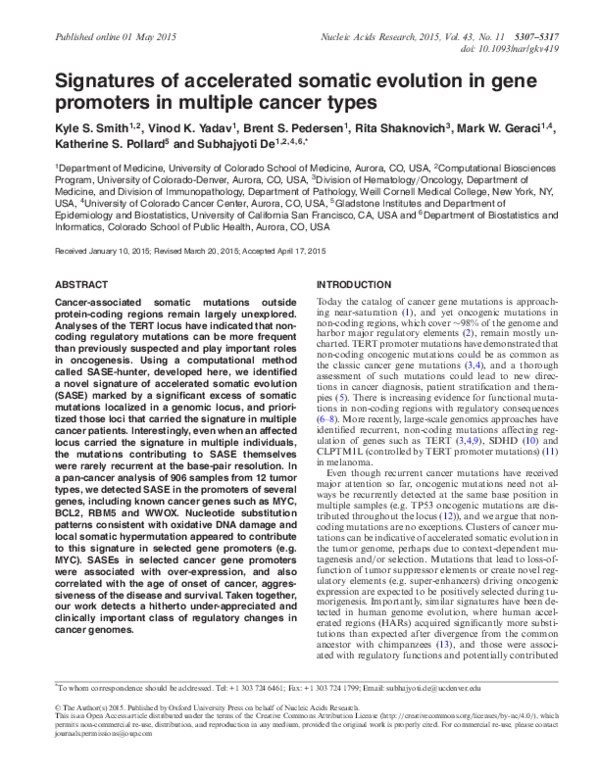 (PDF) Signatures of accelerated somatic evolution in gene promoters in ...