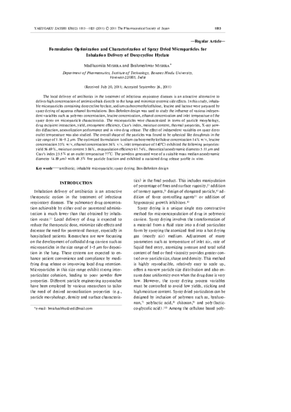 (PDF) Formulation Optimization and Characterization of Spray Dried ...