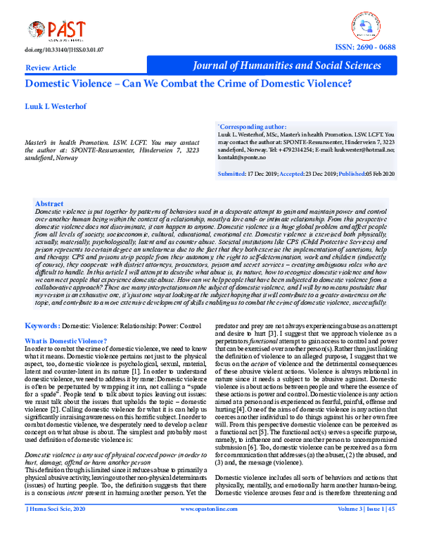(PDF) Domestic Violence – Can We Combat the Crime of Domestic Violence?