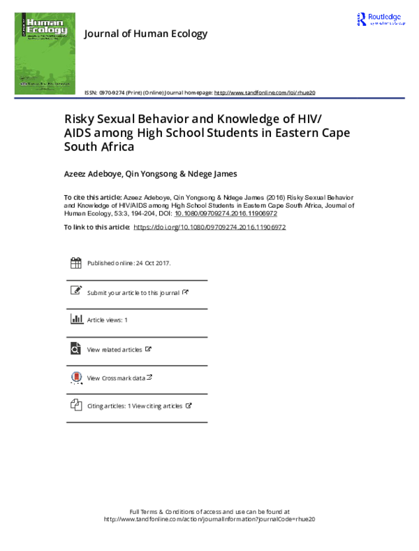 (PDF) Risky Sexual Behavior and Knowledge of HIV/AIDS among High School ...