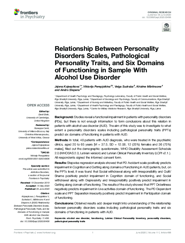 (PDF) Relationship Between Personality Disorders Scales, Pathological ...