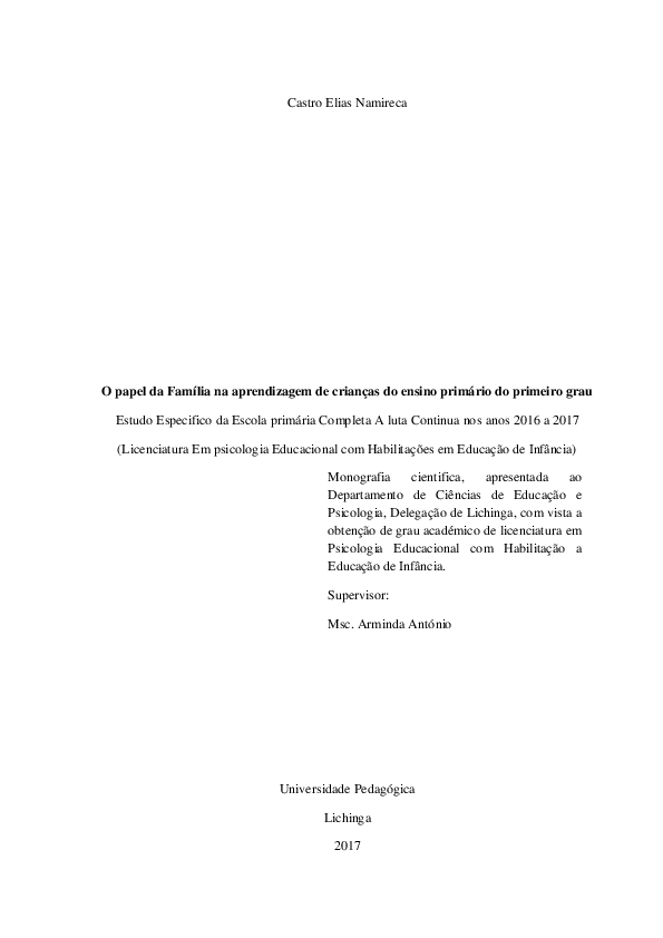 (PDF) O papel da Familia na aprendizagem de criancas