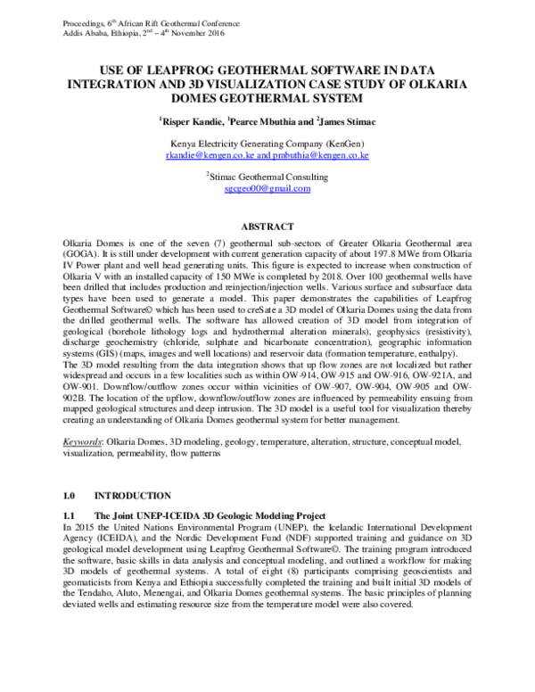 (PDF) Use of Leapfrog Geothermal Software in Data Integration and 3 D ...