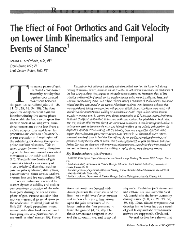 (PDF) The Effect of Foot Orthotics and Gait Velocity on Lower Limb ...