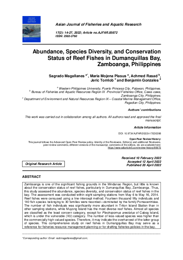 (PDF) Abundance, Species Diversity, and Conservation Status of Reef ...