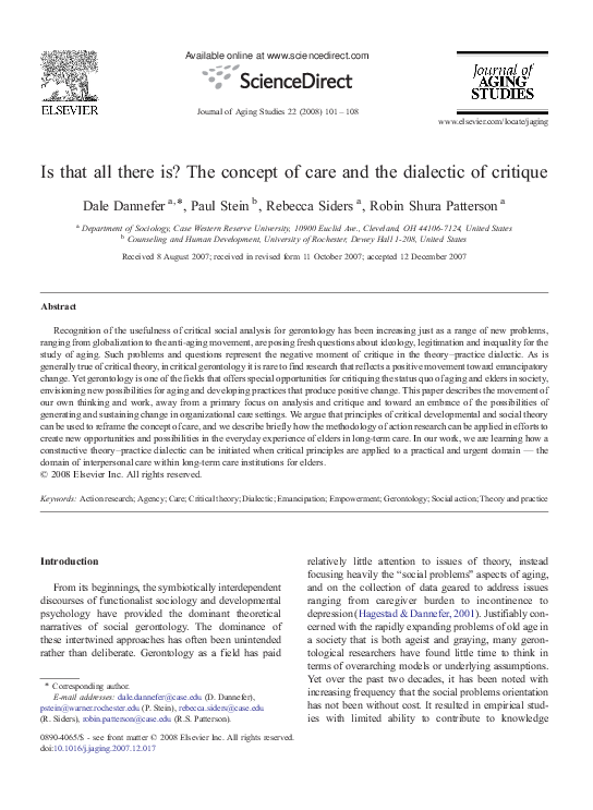 (PDF) Is that all there is? The concept of care and the dialectic of ...