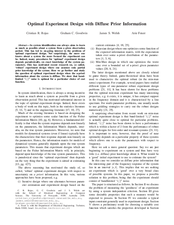 (PDF) Optimal experiment design with diffuse prior information