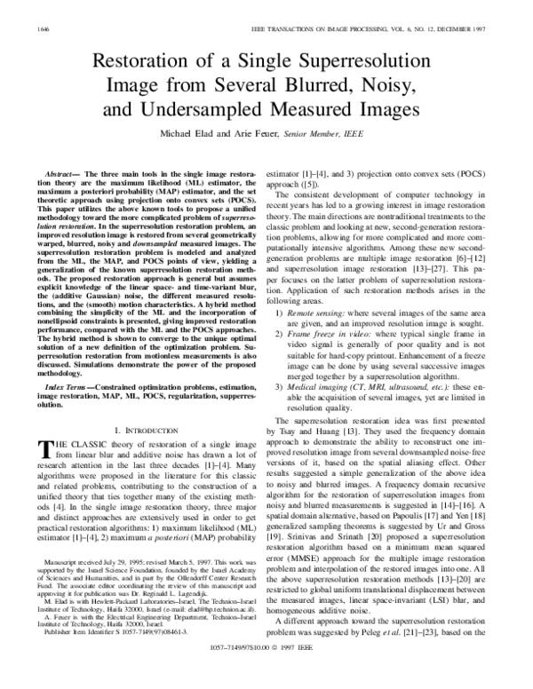 (PDF) Restoration of a single superresolution image from several ...