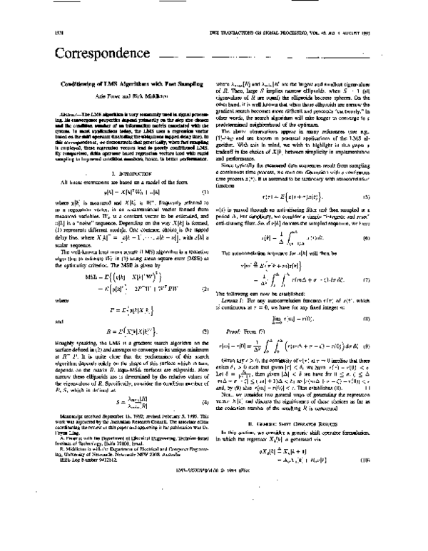 (PDF) Conditioning of LMS algorithms with fast sampling