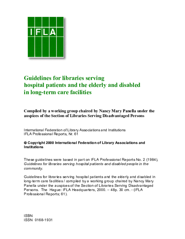 (PDF) Guidelines for Libraries Serving Hospital Patients and the ...