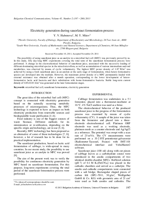 (PDF) Electricity generation during sauerkraut fermentation process