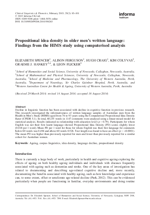 (PDF) Propositional Idea Density in Written Language of Older Men