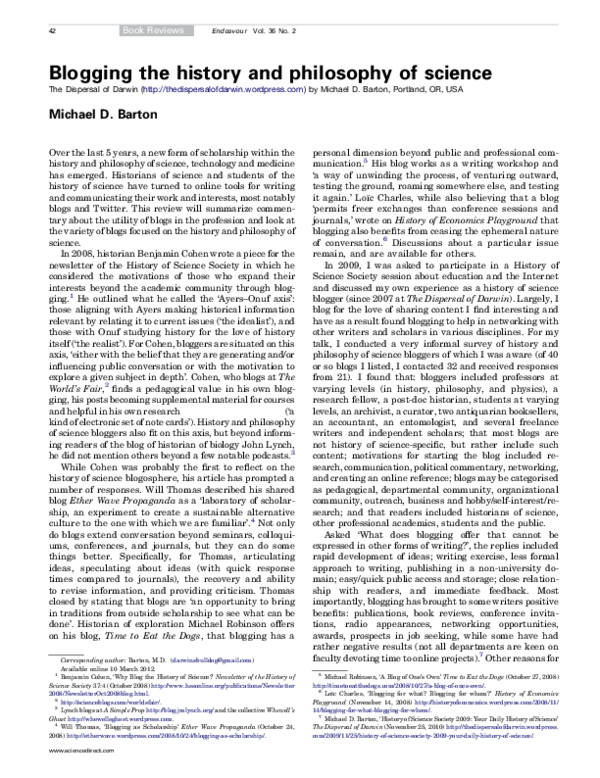 (PDF) Blogging the history and philosophy of science
