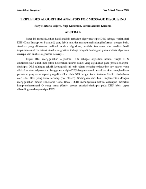 (PDF) Triple DES Algorithm Analysis for Message Disguising