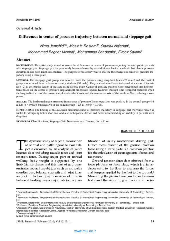 (PDF) Differences in center of pressure trajectory between normal and ...