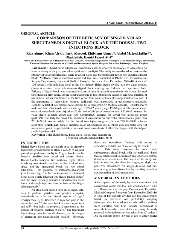 (PDF) Comparison of the efficacy of single volar subcutaneous digital ...