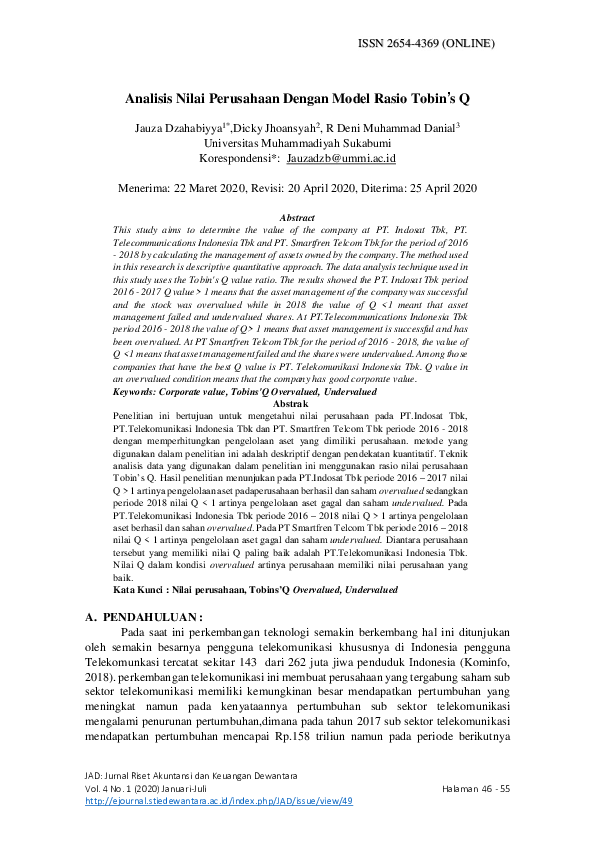 (PDF) Analisis Nilai Perusahaan Dengan Model Rasio Tobin’s Q