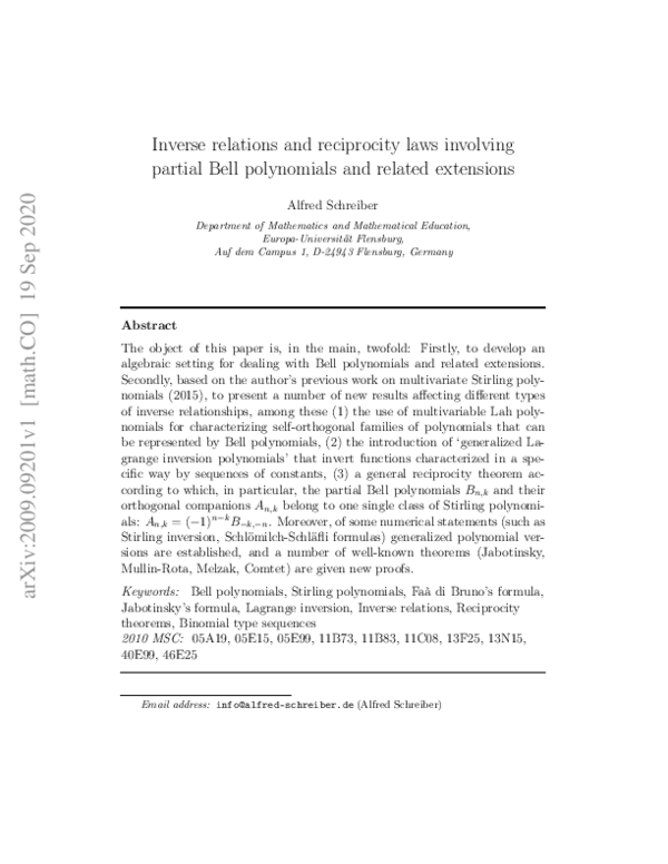 (PDF) Inverse relations and reciprocity laws involving partial Bell ...