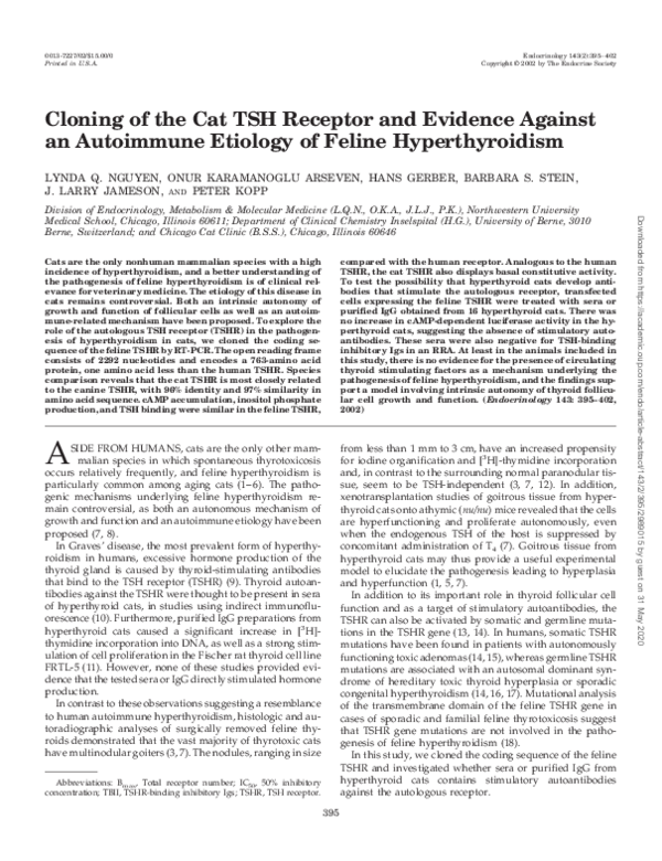 (PDF) Cloning of the Cat TSH Receptor and Evidence Against an ...