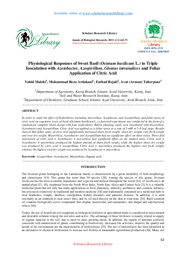(PDF) Physiological Responses of Sweet Basil (Ocimum basilicum L.) to ...
