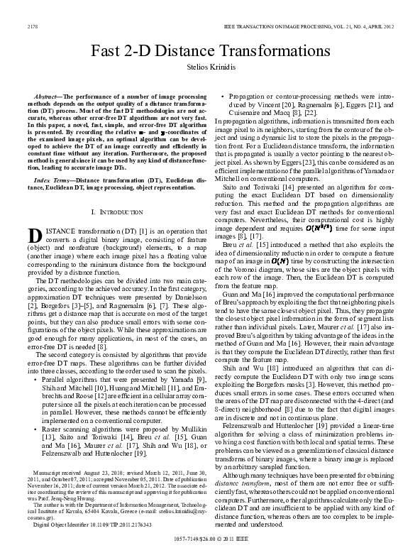 (PDF) Fast 2-D Distance Transformations