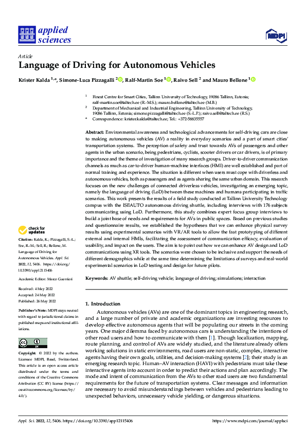 (PDF) Language of Driving for Autonomous Vehicles