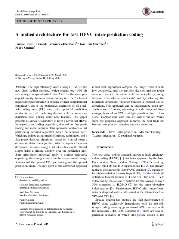 (PDF) A unified architecture for fast HEVC intra-prediction coding